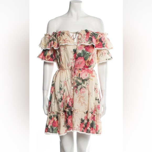 Zimmermann Dresses & Skirts - Zimmermann Off-the-Shoulder Mini Dress in Rose Print